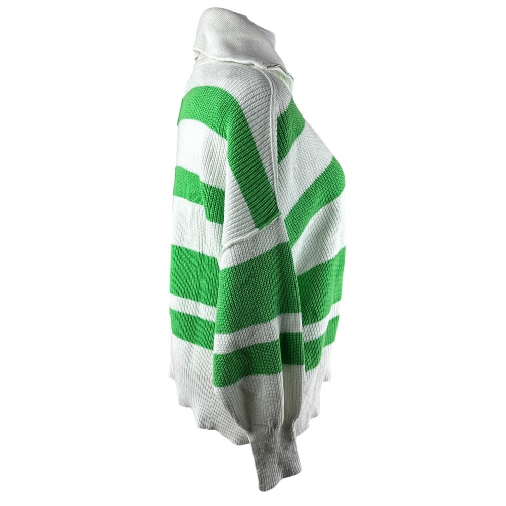 Aerie Green White Striped Beyond Quarter Zip Sweater Preppy Rugby Nautical Large - Picture 7 of 16